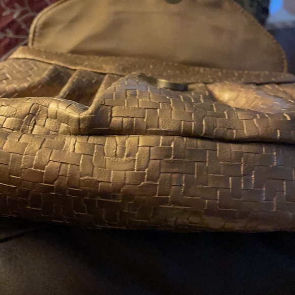 Neiman Marcus bronze/gold vinyl crossbody purse. - Picture 7 of 7